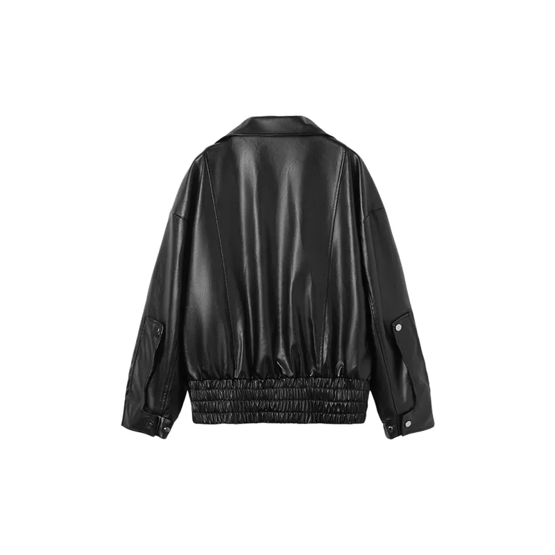 MEETLADY Leather Jacket Women's Black-1
