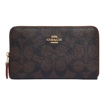 COACH Id Zip Wallet Coated Canvas Clutch Card Holder, Wallet Medium Size Women's Brown