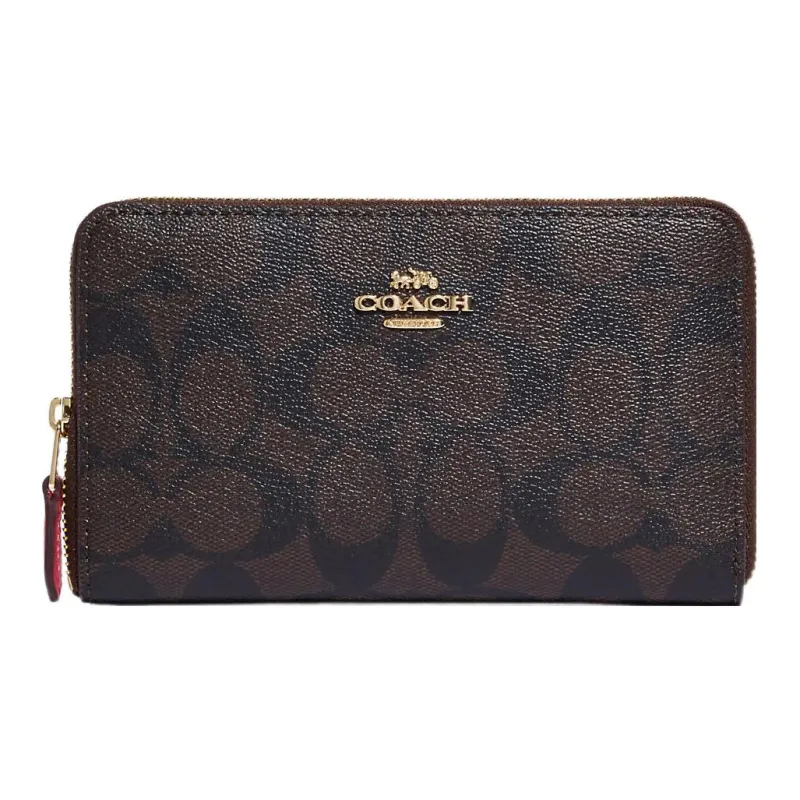 COACH Id Zip Wallet Coated Canvas Clutch Card Holder, Wallet Medium Size Women's Brown-0