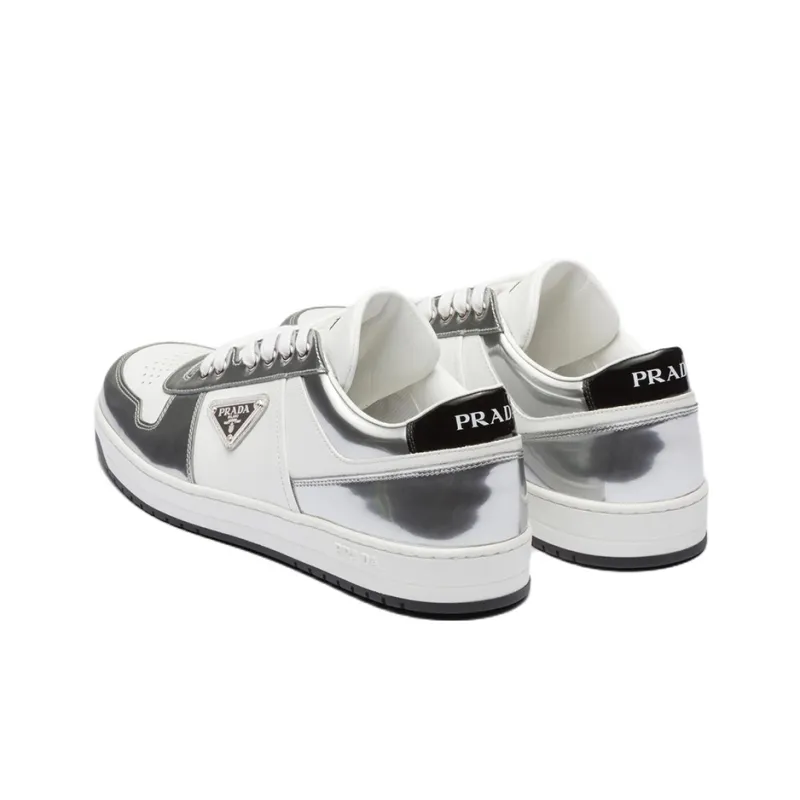 PRADA Downtown Low Top Sneakers Leather White Silver-3