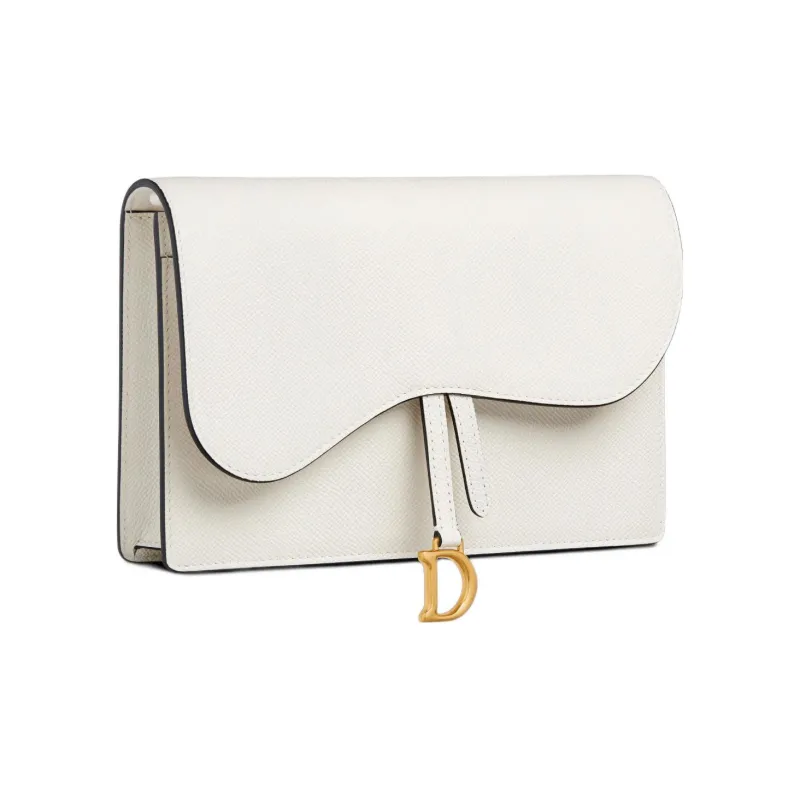 DIOR Saddle Grained Calfskin Saddle Bags One Shoulder Crossbody Clutches Women's White-1