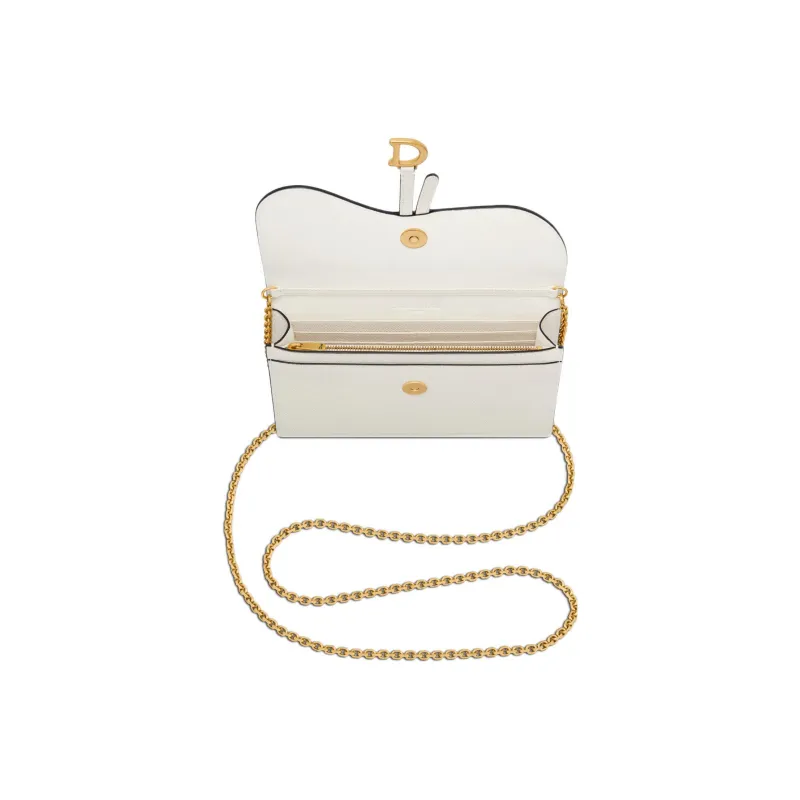 DIOR Saddle Grained Calfskin Saddle Bags One Shoulder Crossbody Clutches Women's White-2