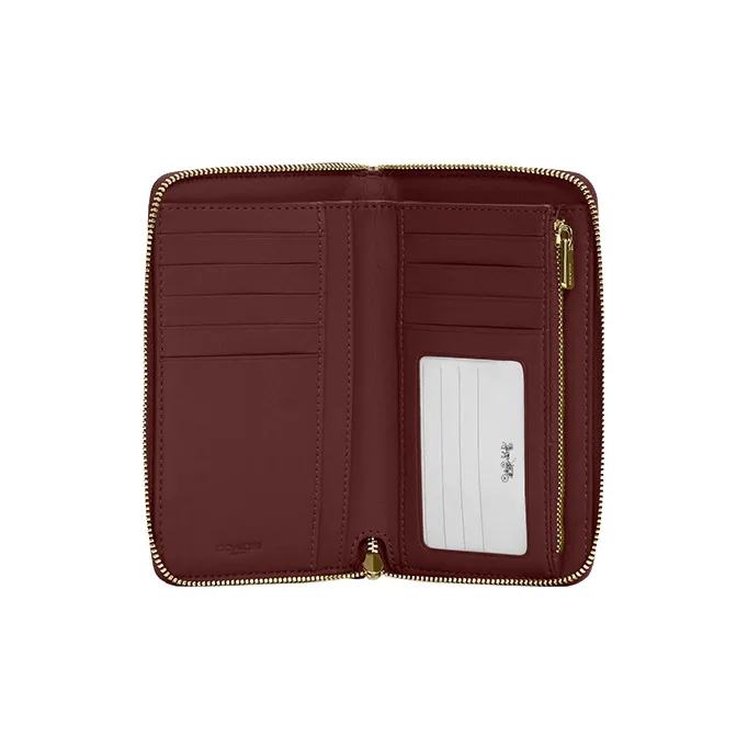 COACH Id Zip Wallet Refined Pebble Leather Clutches Card Holder Wallet Medium Size Women's Burgundy-1