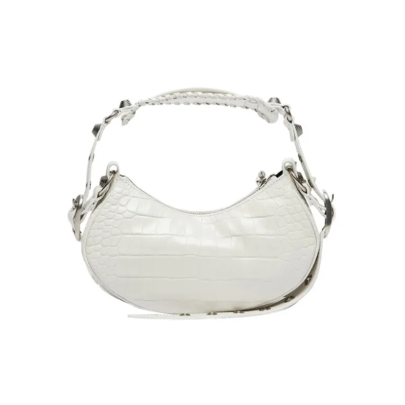 Balenciaga Le Cagole Shoulder Bag Xs Crocodile Embossed White-2