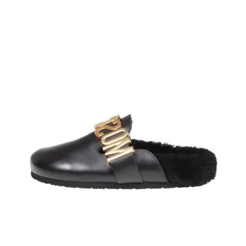 MOSCHINO Logo-plaque Leather Slides