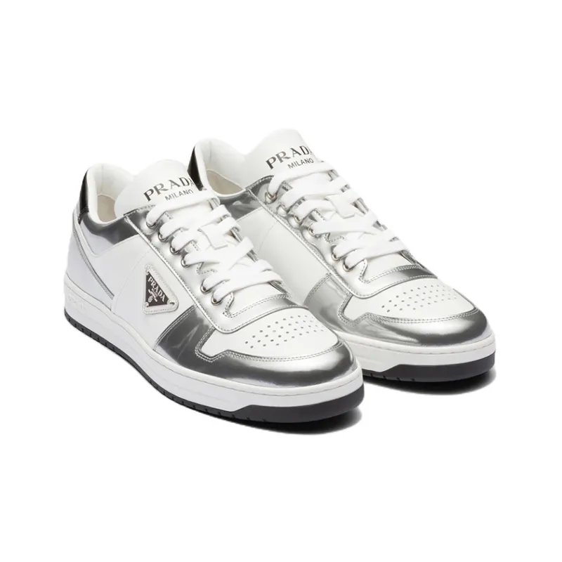 PRADA Downtown Low Top Sneakers Leather White Silver-2