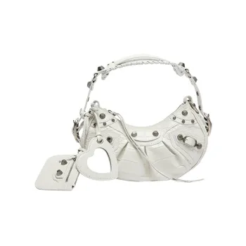 Balenciaga Le Cagole Shoulder Bag Xs Crocodile Embossed White