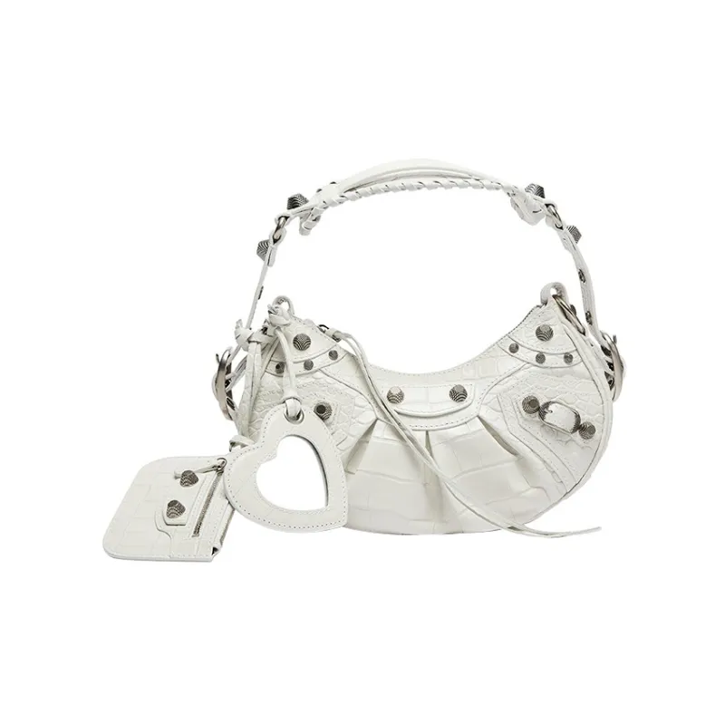 Balenciaga Le Cagole Shoulder Bag Xs Crocodile Embossed White-0