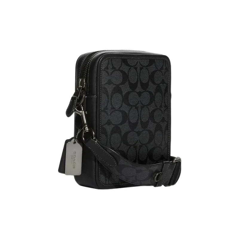 COACH Sullivan Pebbled Leather With Coated Canvas Shoulder Bag, Crossbody Bag Trumpets Men's Black-1