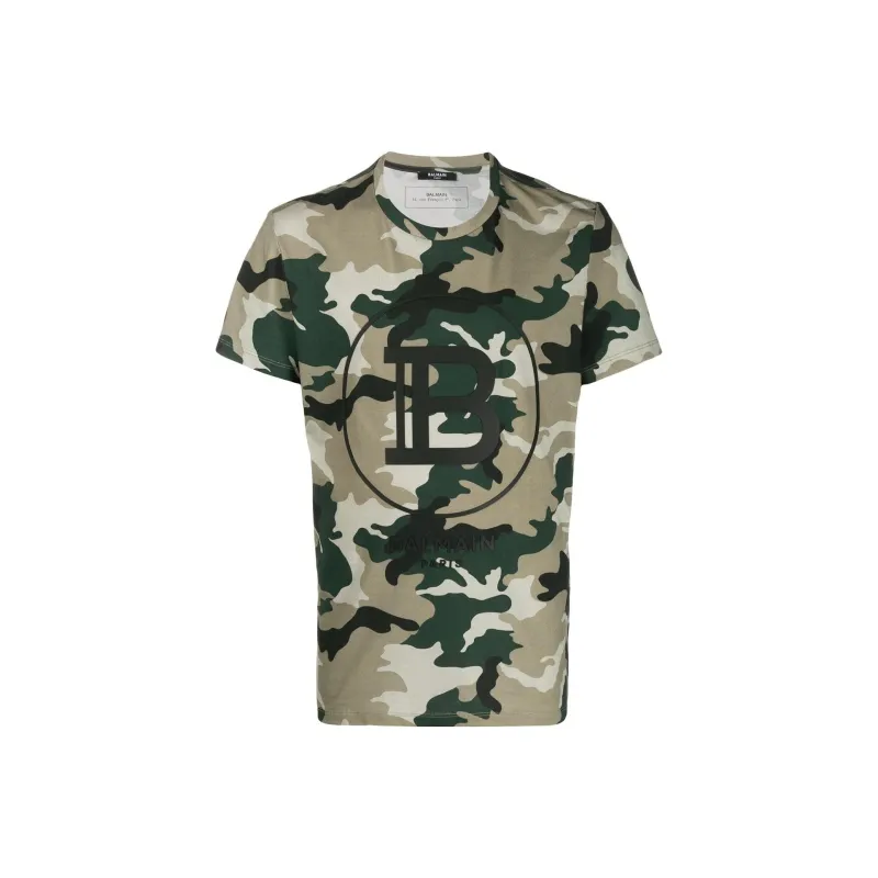 BALMAIN SS22 T Shirt Men's Green Camouflage-0