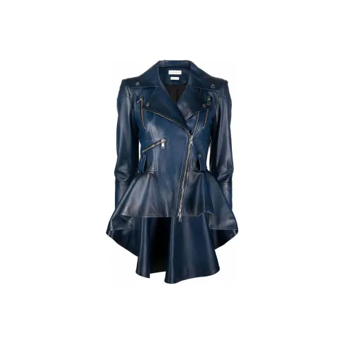 Alexander McQueen Leather Jackets Women's Blue