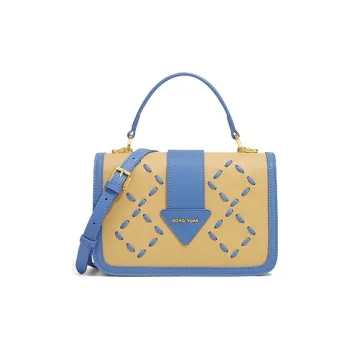 Gong Xuan Cow Leather Crossbody Handbag Regular Women's Yellow Blue Color Block