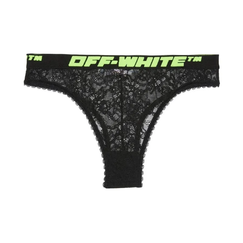 OFF WHITE Logo Band Lace Thong 'Black'-0