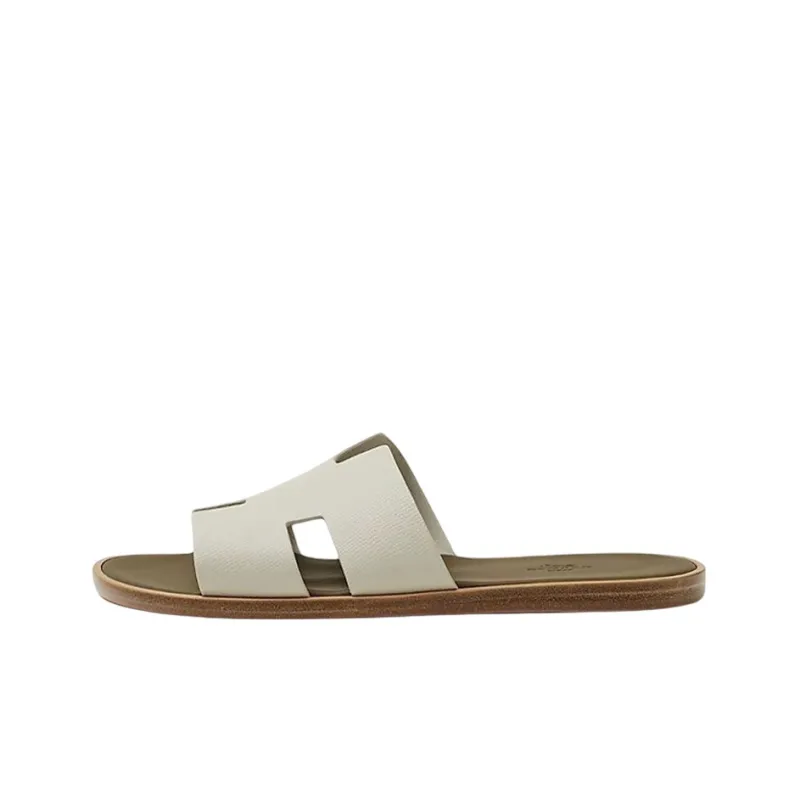 HERMES Izmir Sandal Beige Glaise Vert Toundra Epsom Leather-0