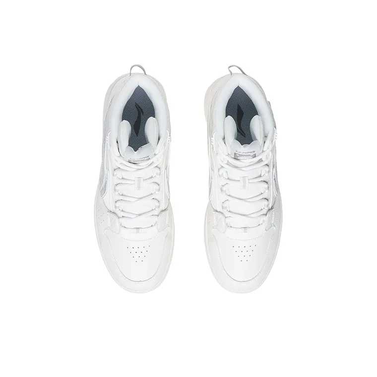 LiNing Mountain Plain Anti Slip Wear Resistant High Top Skateboard Shoes Men's Mist White-3