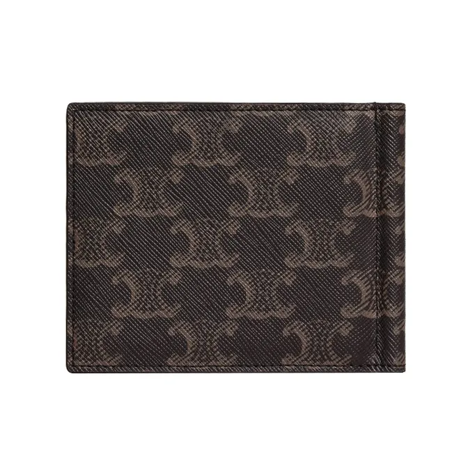 CELINE TriompheCANVAS Canvas paneled Calfskin Trim Wallet Men's Black-2