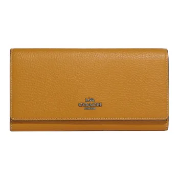 COACH Slim Wallet Refined Pebble Leather Card Holder Wallet Women's Mustard Yellow