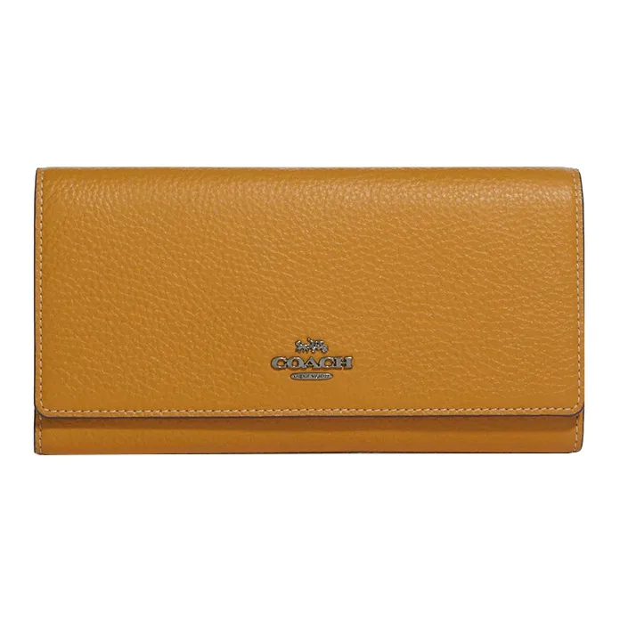 COACH Slim Wallet Refined Pebble Leather Card Holder Wallet Women's Mustard Yellow-0
