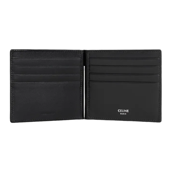 CELINE TriompheCANVAS Canvas paneled Calfskin Trim Wallet Men's Black-3