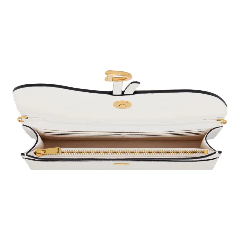 DIOR Saddle Grained Calfskin Saddle Bags One Shoulder Crossbody Clutches Women's White-3