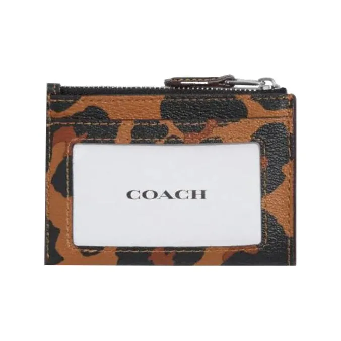 COACH Mini Id Skinny Coated Canvas With Smooth Leather Document Wallet Card Holders Mini Women's Light Saddle Brown-1