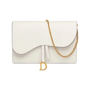 DIOR Saddle Grained Calfskin Saddle Bags One Shoulder Crossbody Clutches Women's White
