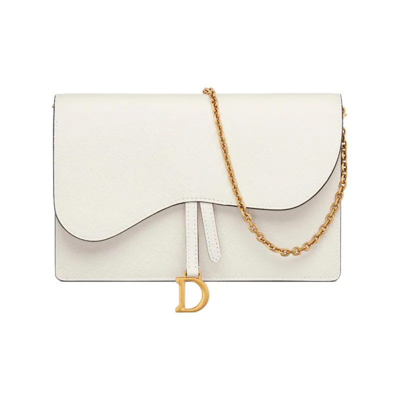 DIOR Saddle Grained Calfskin Saddle Bags One Shoulder Crossbody Clutches Women's White-0