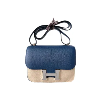HERMES Constance Mysore Goat Skin Tofu Bag Shoulder Bag Crossbody Bag Mini Women's Dark Blue/New Verona Green