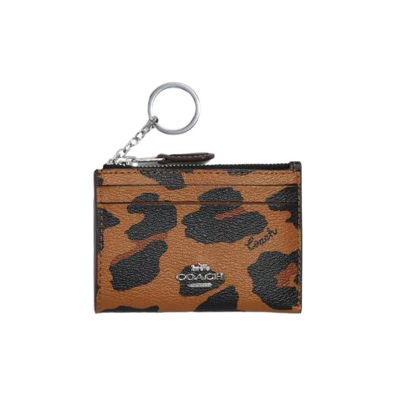 COACH Mini Id Skinny Coated Canvas With Smooth Leather Document Wallet Card Holders Mini Women's Light Saddle Brown-0