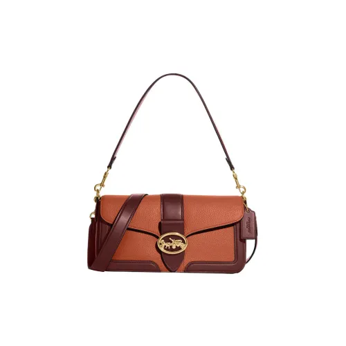 COACH Georgie Refined Pebbled Leather With Smooth Leather Accents Crossbody Bag Shoulder Bag Women's Sunset Red