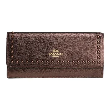 COACH Soft Wallet Grained Leather Card Holder Wallet Small Size Women's Dark Brown