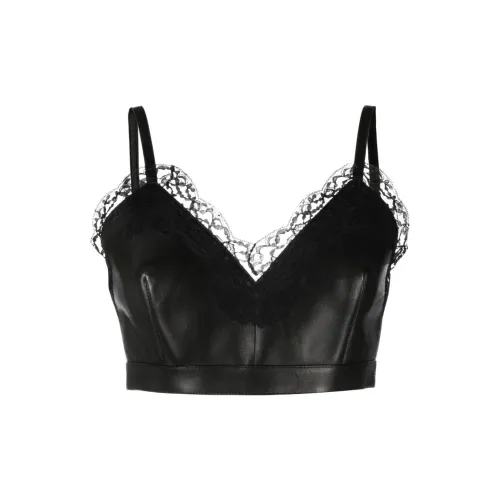 Alexander McQueen Cropped Lace-trim Leather Top