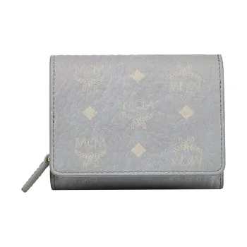 MCM Coated Canvas With Leather Card Holder, Wallet Mini Women's Gray