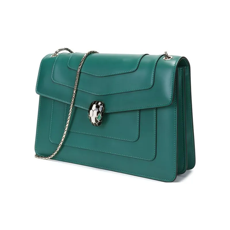 BVLGARI Serpenti Forever Cow Leather Snake Head Bag, Shoulder Bag Medium Size Women's Bright Green-1