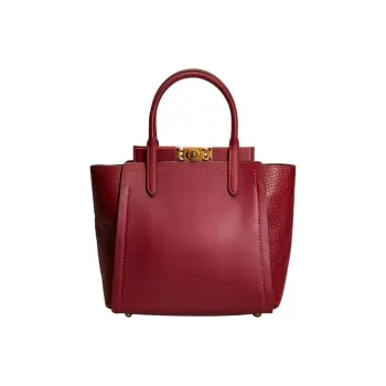 COACH Troupe Leather Tote Bag Shopping Bag Handbag Medium Size Women's Deep Red