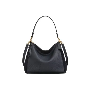COACH Shay Soft Grained Leather With Suede Accents Handbag Shoulder Bag Crossbody Bag Large Size Women's Black