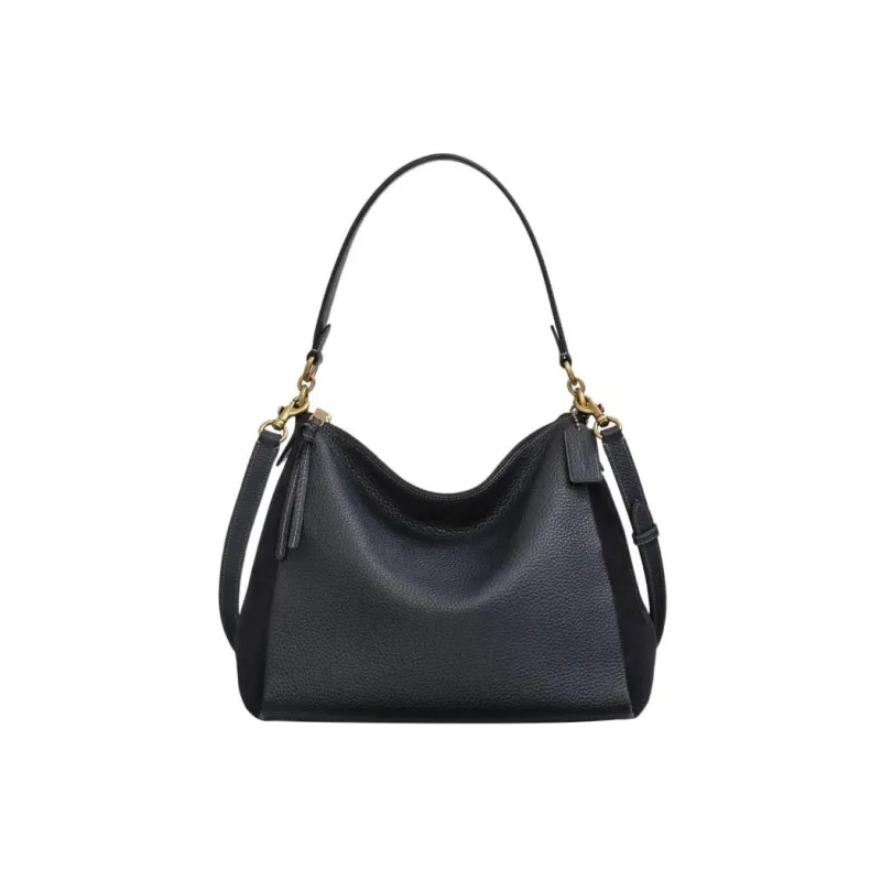 COACH Shay Soft Grained Leather With Suede Accents Handbag Shoulder Bag Crossbody Bag Large Size Women's Black-0