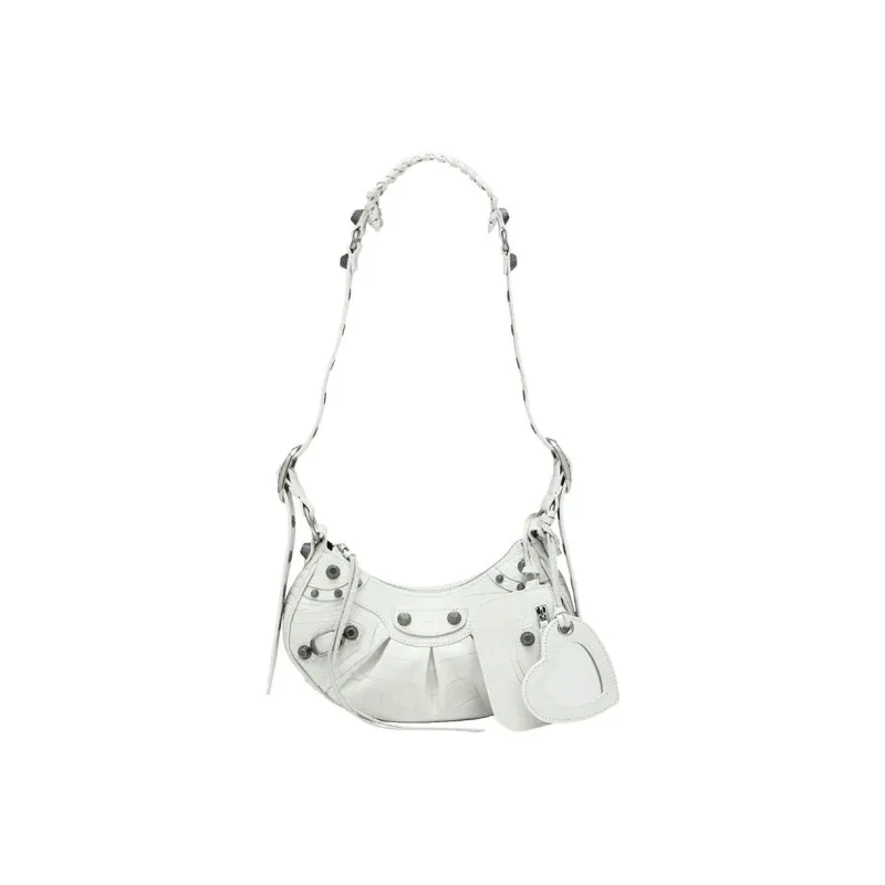 Balenciaga Le Cagole Shoulder Bag Xs Crocodile Embossed White-1