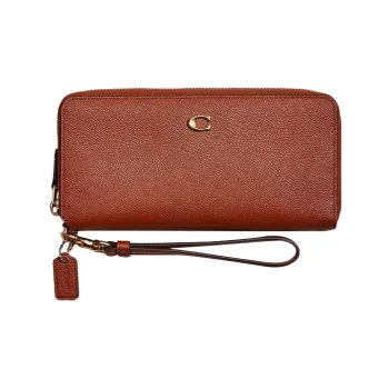 COACH Continental Wallet Cross-Stitch Leather Clutches Card Holder Wallet Women's Saddle Seat Color