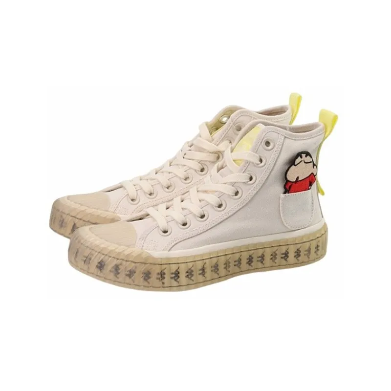 Crayon Shinchan x Kappa Anti Slip Wear Resistant High Top Canvas Shoes Unisex Heron Feather White-2