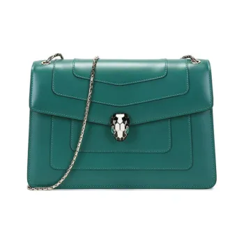 BVLGARI Serpenti Forever Cow Leather Snake Head Bag, Shoulder Bag Medium Size Women's Bright Green