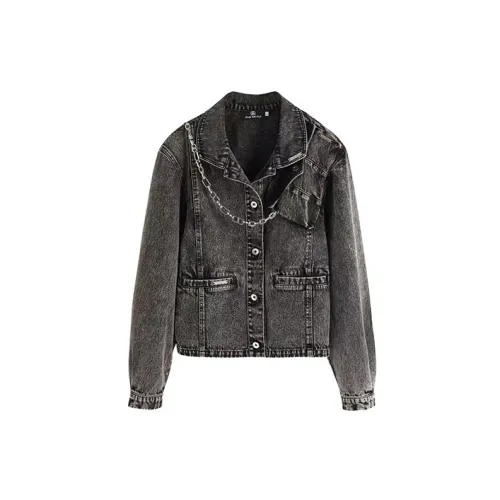 RUE DE RUI Denim Jackets Unisex Black Gray