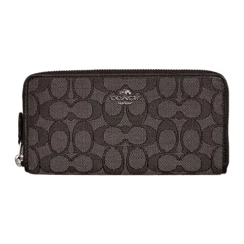 COACH Accordion Zip Wallet Signature Jacquard Card Holder, Wallet Women's Dark Brown