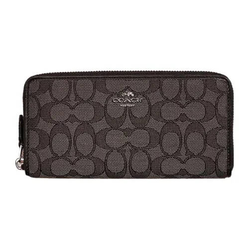 COACH Accordion Zip Wallet Signature Jacquard Card Holder, Wallet Women's Dark Brown