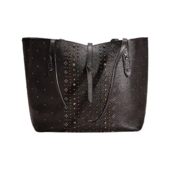 COACH Market Tote Pebbled Leather Handbag, Shoulder Bag Large Size Women's Black