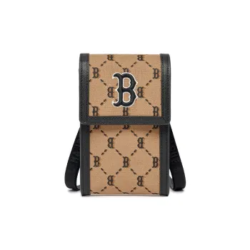 MLB Jacquard Fabric Cell Phone Pouch, Shoulder Bag, Crossbody Bag Mini Women's Brown