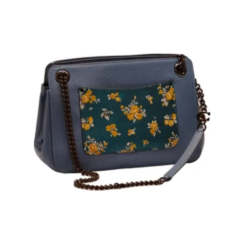COACH Bryant Glossy Pebbled Leather Shoulder Bag Crossbody Bag Handbag Large Size Women's Stone Blue