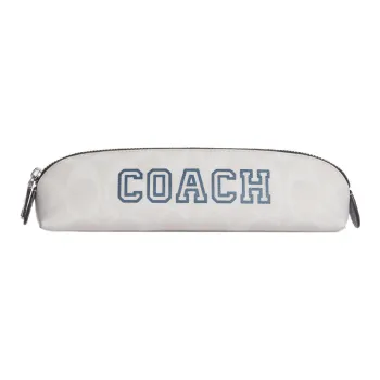 COACH Pencil Case Canvas With Smooth Leather Makeup Brush Bag Makeup Bag Small Size Women's Chalk White & Indigo