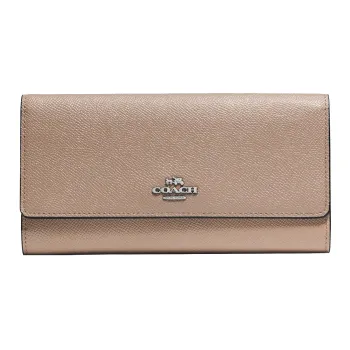 COACH Trifold Wallet Pebbled Leather Card Holder Wallet Women's Brown