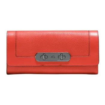COACH Envelope Pebbled Leather Clutches Card Holder Wallet Small Size Women's Red